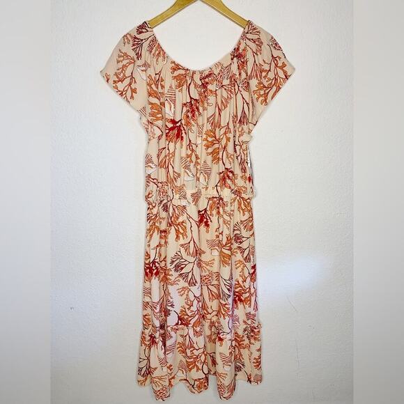 NWT Liz Claiborne Pale Peach Coral Print Ruffle Dress Size 1X $79 - Picture 3 of 7